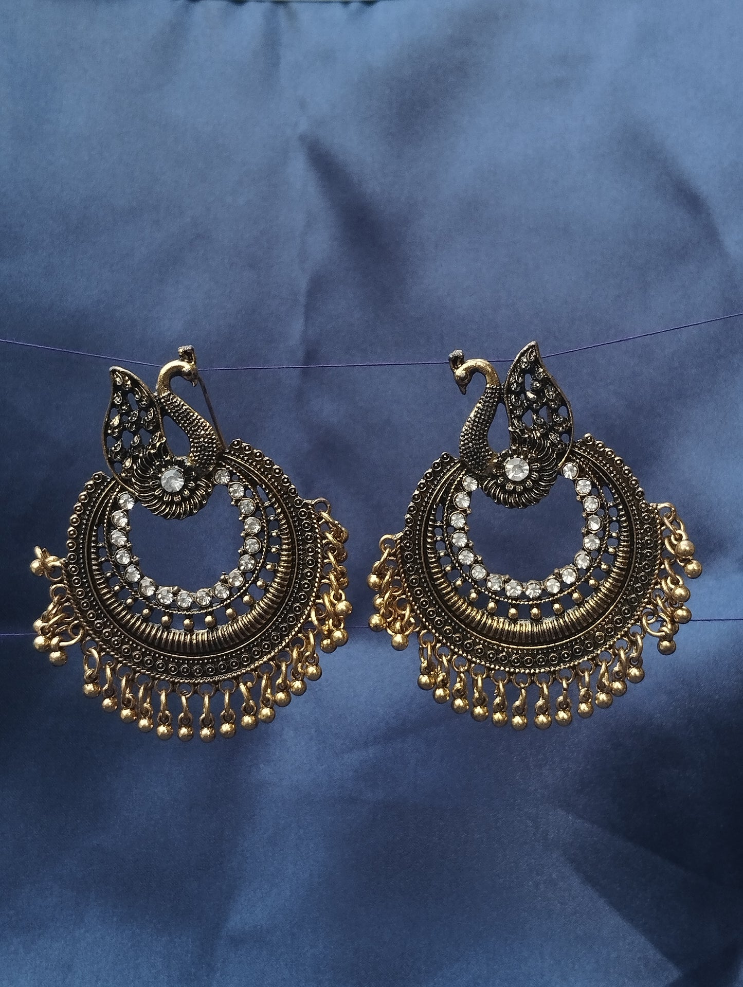 Elegant Peacock Chandbali Earrings - Antique Gold Finish