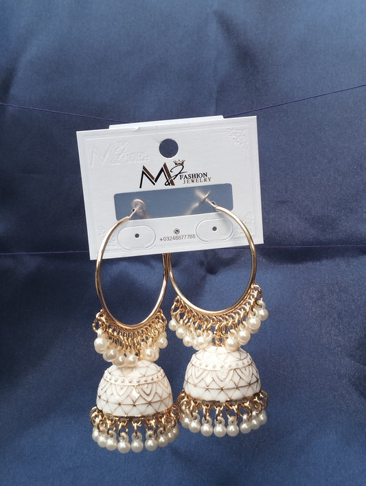 Elegant Meenakari Baali White Jhumkas - Traditional Indian Jewelry