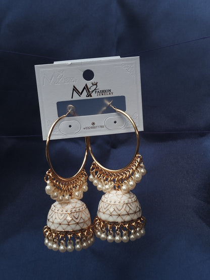 Elegant Meenakari Baali White Jhumkas - Traditional Indian Jewelry