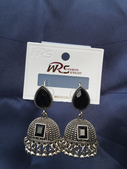 Classic Black & Silver Jhumka Earrings - Traditional Design