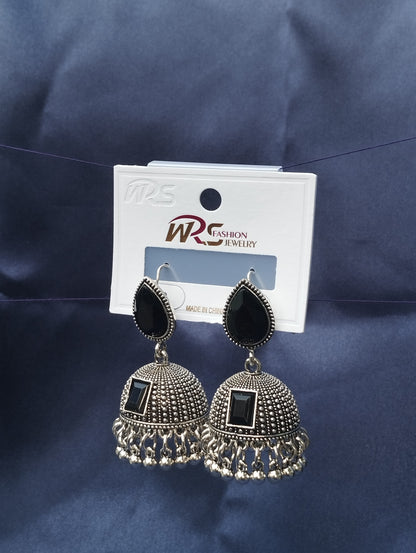 Classic Black & Silver Jhumka Earrings - Traditional Design