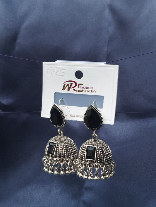 Classic Black & Silver Jhumka Earrings - Traditional Design