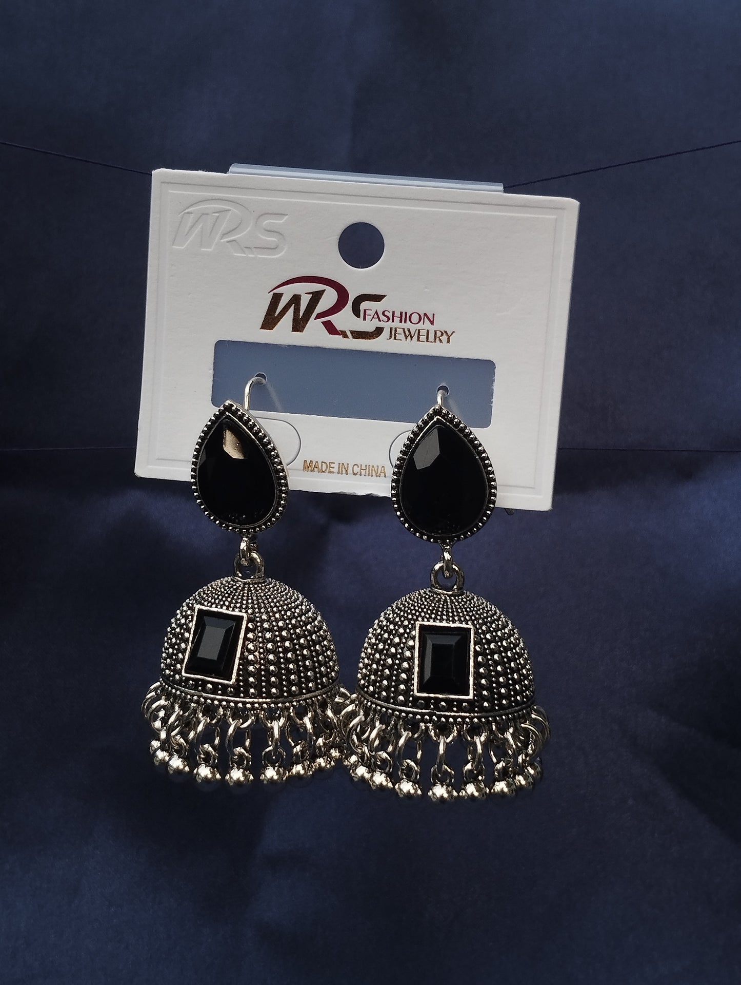 Classic Black & Silver Jhumka Earrings - Traditional Design