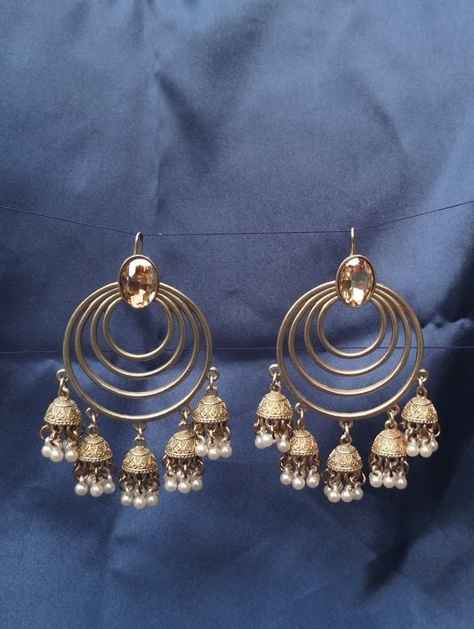 Modern Hoop Jhumka Earrings with Crystal Accent - Unique Design